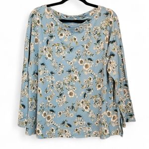 ​J. Jill Luxe Supima Cotton Modal Boat Neck Floral Tee Blue 2X